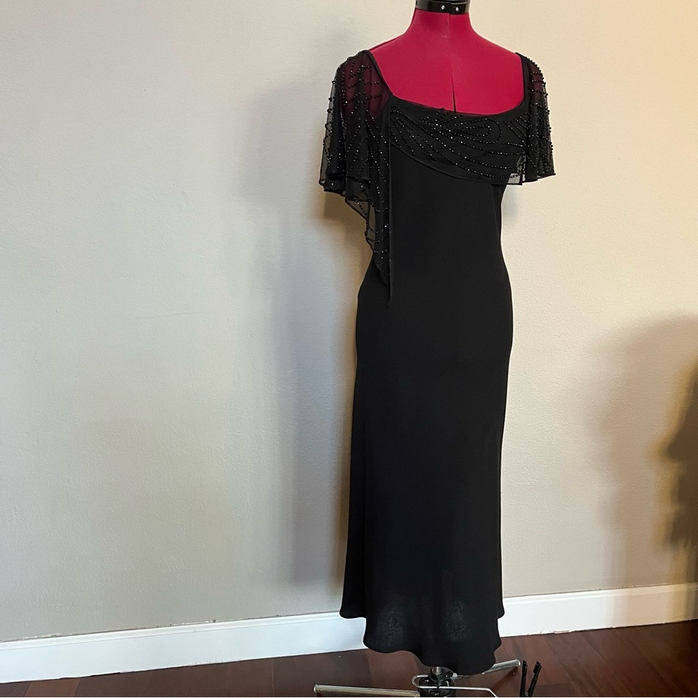 Vintage beaded 80s ๐ค draped neckline ballroom dance lbd classic 8P S.L. Fashion - Picture 3 of 15